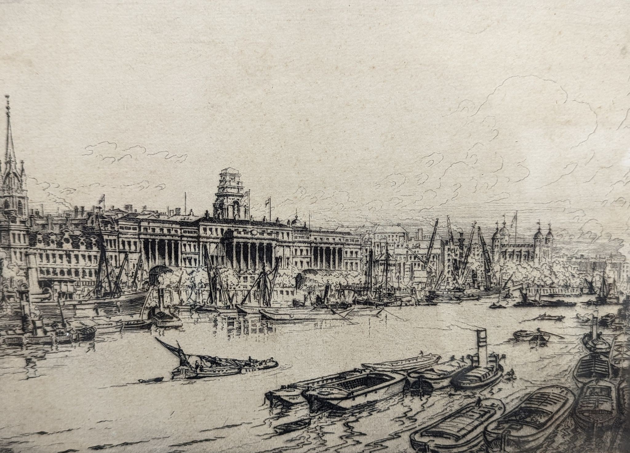 William Monk (1863-1937), etching, London River, inscribed in pencil, 17 x 25cm